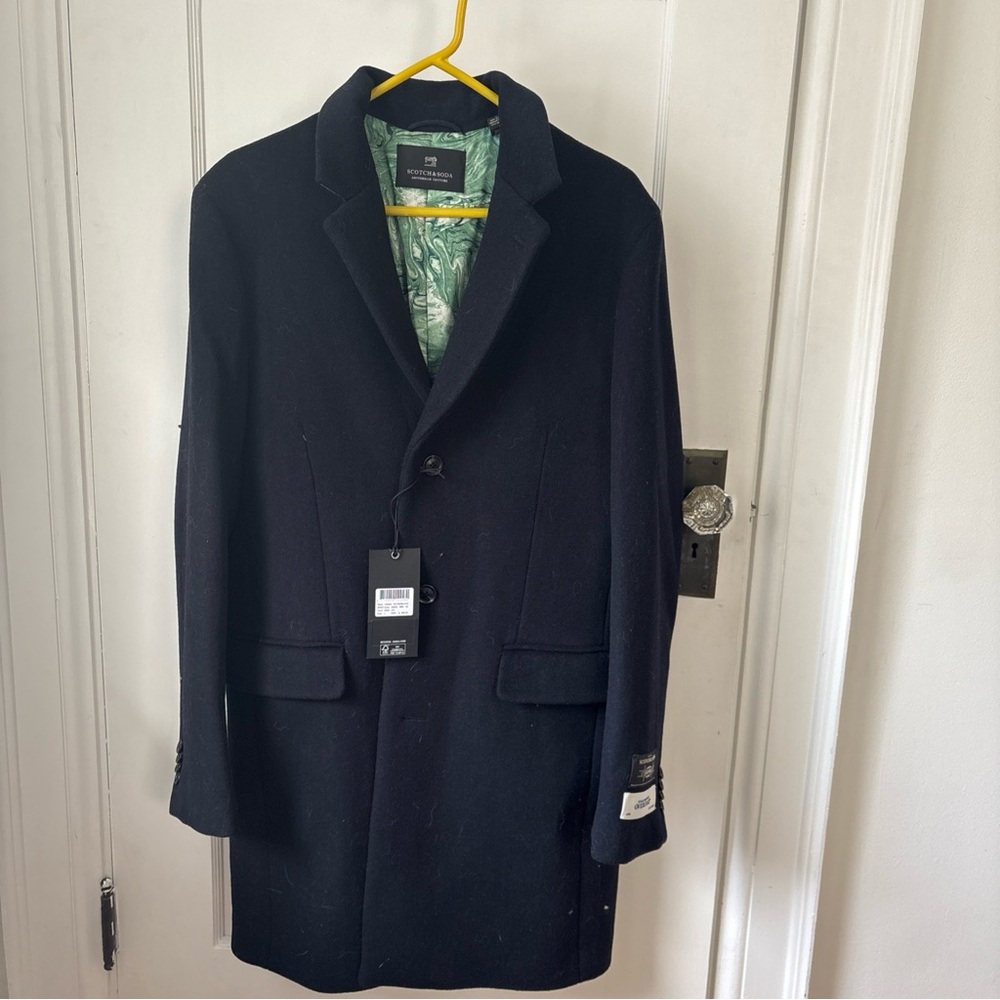 NWT Scotch & Soda Amsterdam Couture Men’s Large Sgl Breasted Dark Navy Over Coat